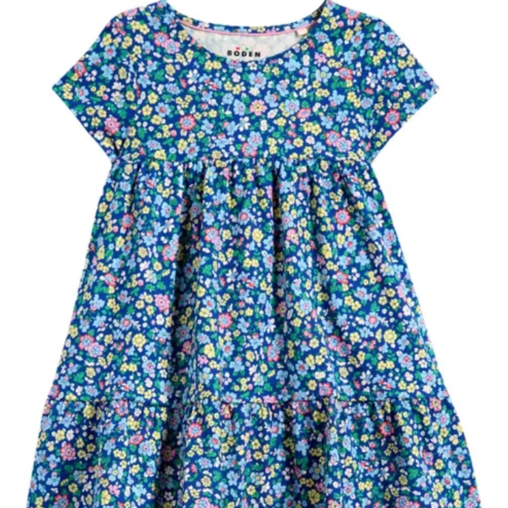 Mini Boden - Sapphire Blue Floral "Ariel" Twirly Jersey Dress, Size 7-8